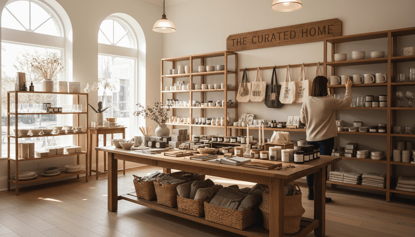 Welcoming retail store interior with organized product displays and warm lighting