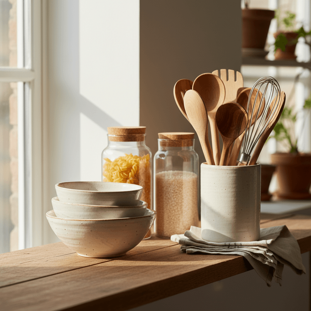 Organized kitchen essentials display