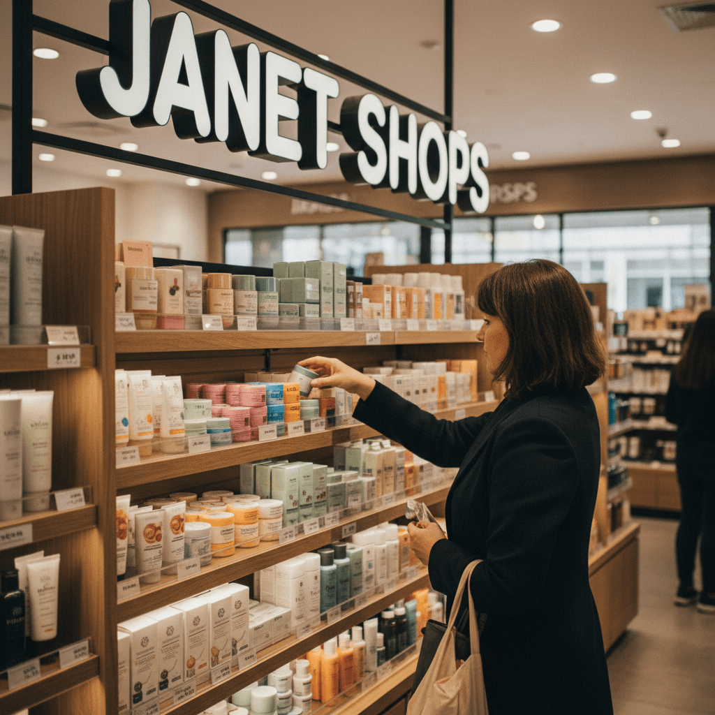 Customer browsing products at Janet Shops